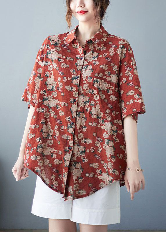 Rust Floral Oversized Shirt