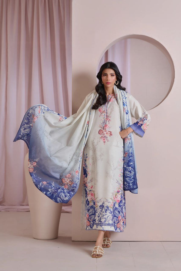 Elegant White & Blue Floral Lawn Suit – 3 Piece Set 🌸💙