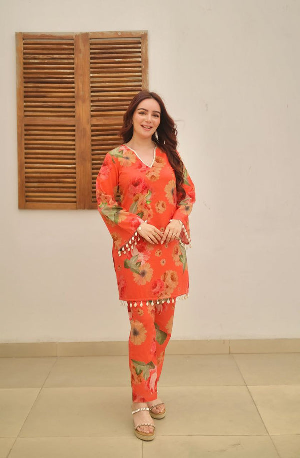 🍊 Radiant Bloom – Orange Floral Co-ord Set 🌺