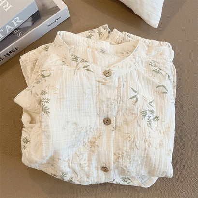 Soft Beige Floral Cotton Button-Down Shirt 🌿🌸