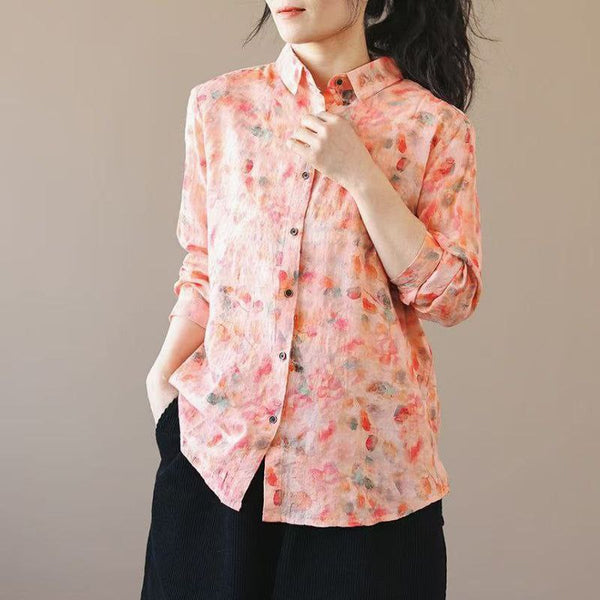 🌸 Soft Peach Floral Linen Shirt – Fresh & Feminine