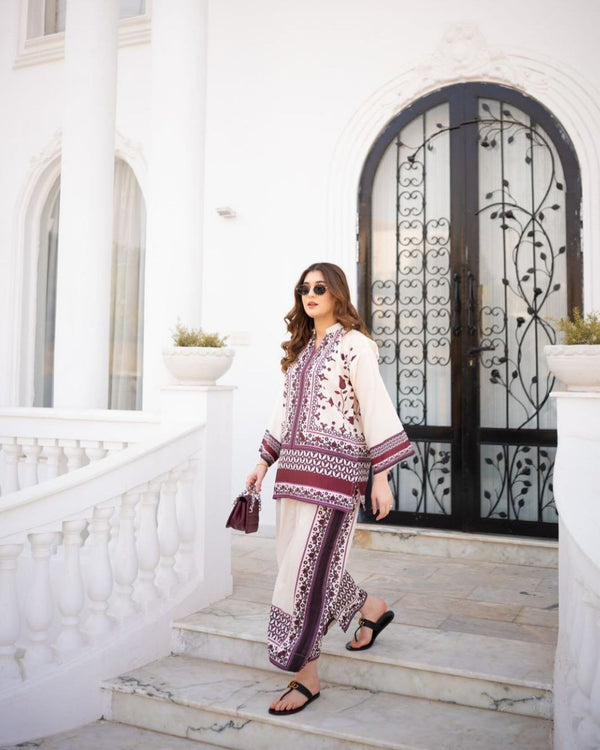 🍂 Timeless Maroon Elegance – Printed Co-ord Set 🌿