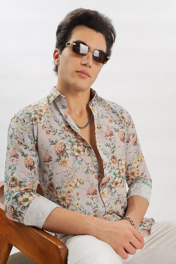 Men's Floral Printed Full Sleeves Viscose Shirt (M15)