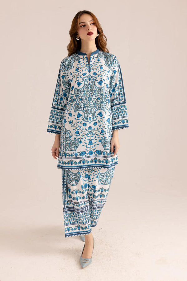 Elegant Blue & White Printed Co-Ord Set 💙🤍