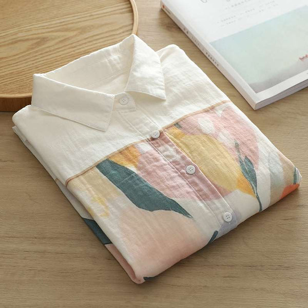 🌼 Women’s White Cotton Shirt with Pastel Floral Print 🌸✨
