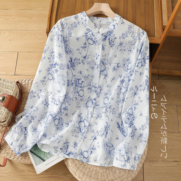 Blue & White Floral Print Rayon Shirt 🌸👕